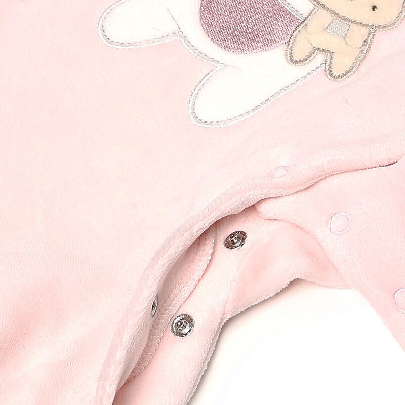 Infants Light Pink Velour Front Opening Babysuit image number 3